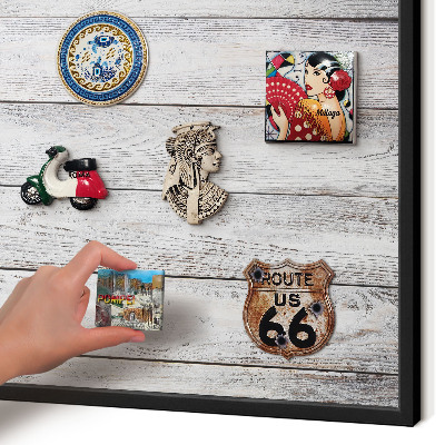 Metal wall board for magnets in a black frame Rustic wood