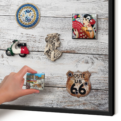Metal wall board for magnets in a black frame Rustic wood