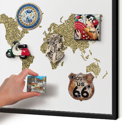 Vacation magnet board with a black frame World map