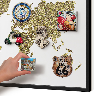 Vacation magnet board with a black frame World map
