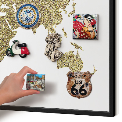 Vacation magnet board with a black frame World map