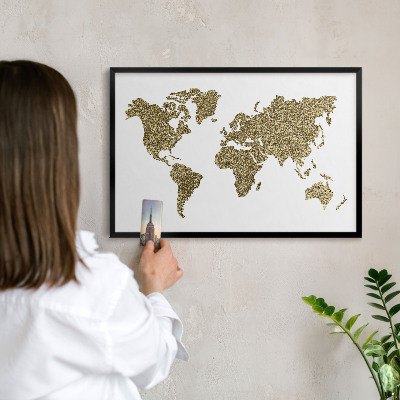 Vacation magnet board with a black frame World map