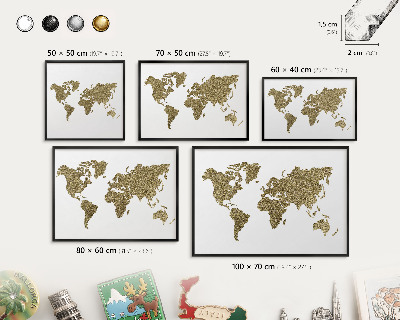 Vacation magnet board with a black frame World map