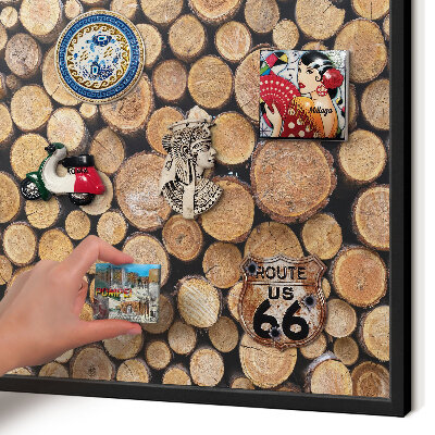 Vacation magnet board with a black frame Wooden circles