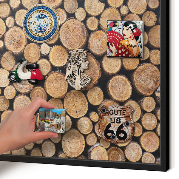 Vacation magnet board with a black frame Wooden circles