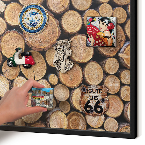 Vacation magnet board with a black frame Wooden circles