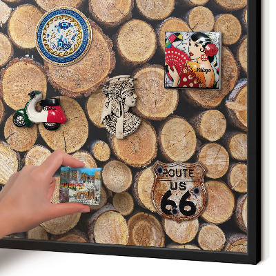 Vacation magnet board with a black frame Wooden circles