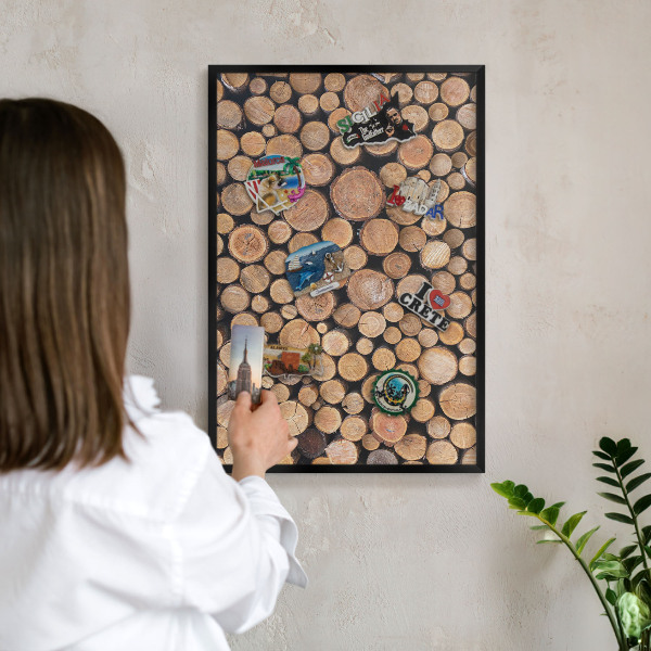 Vacation magnet board with a black frame Wooden circles