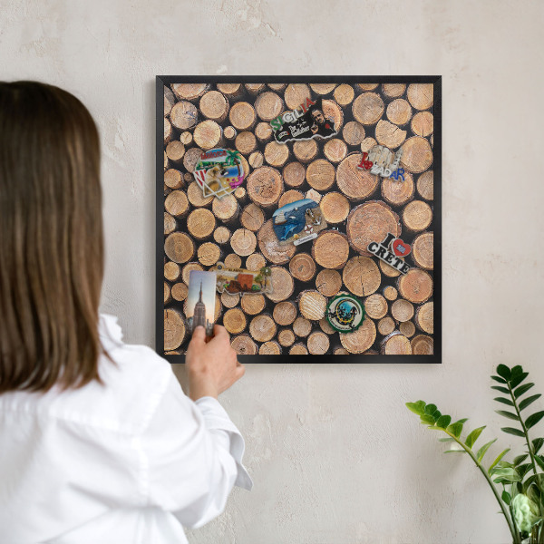 Vacation magnet board with a black frame Wooden circles