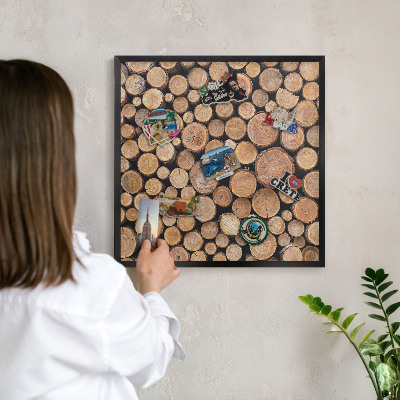 Vacation magnet board with a black frame Wooden circles