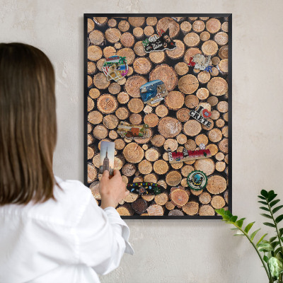 Vacation magnet board with a black frame Wooden circles
