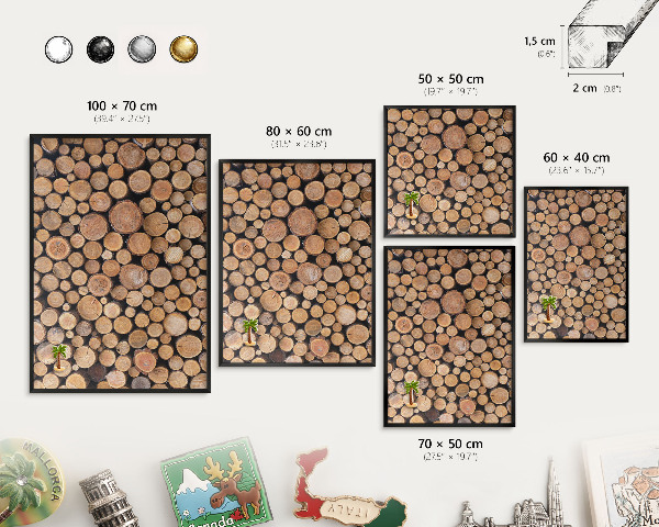 Vacation magnet board with a black frame Wooden circles