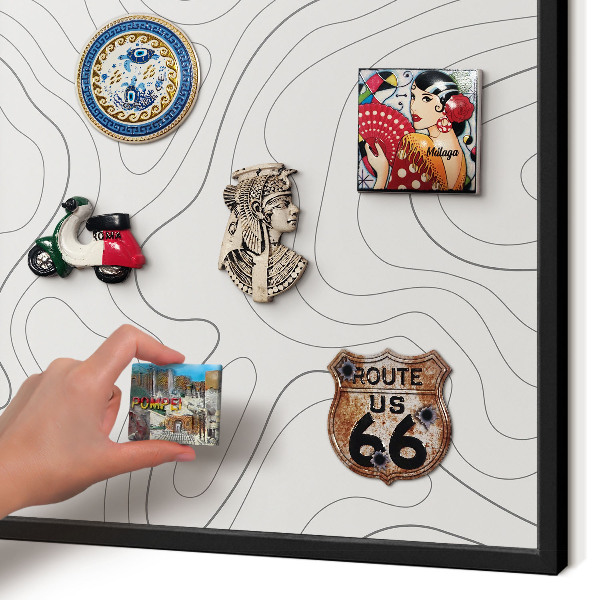 Metal wall board for magnets in a black frame Geometric elegance