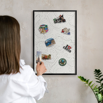 Metal wall board for magnets in a black frame Geometric elegance