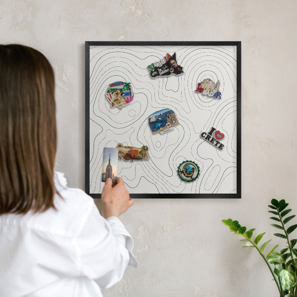 Metal wall board for magnets in a black frame Geometric elegance