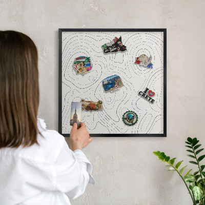 Metal wall board for magnets in a black frame Geometric elegance