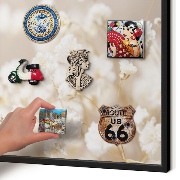 Vacation magnet board with a black frame Beige flowers