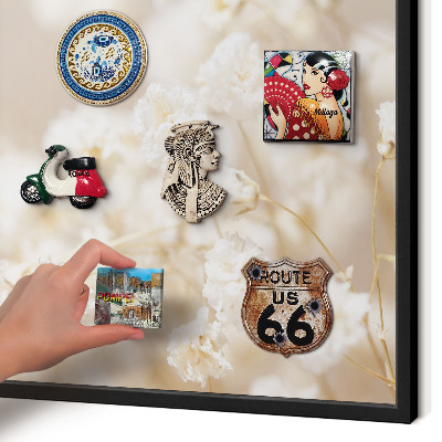 Vacation magnet board with a black frame Beige flowers