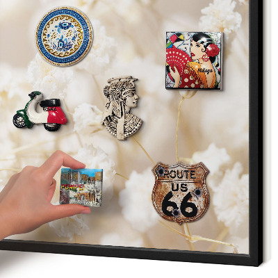 Vacation magnet board with a black frame Beige flowers