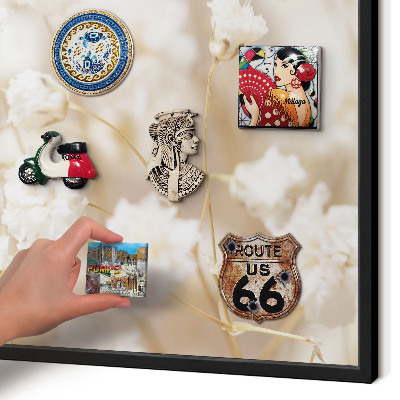 Vacation magnet board with a black frame Beige flowers