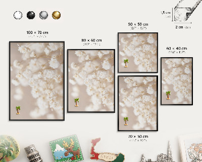 Vacation magnet board with a black frame Beige flowers