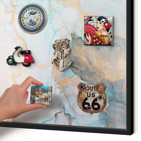 Metal wall board for magnets in a black frame Pastel forms