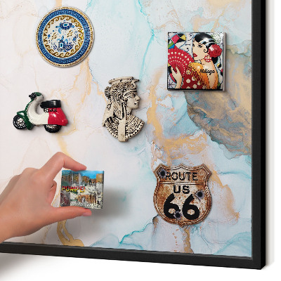 Metal wall board for magnets in a black frame Pastel forms