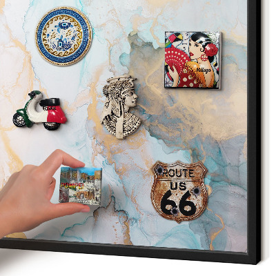 Metal wall board for magnets in a black frame Pastel forms