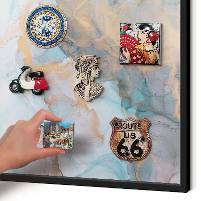 Metal wall board for magnets in a black frame Pastel forms