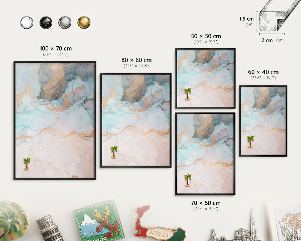 Metal wall board for magnets in a black frame Pastel forms