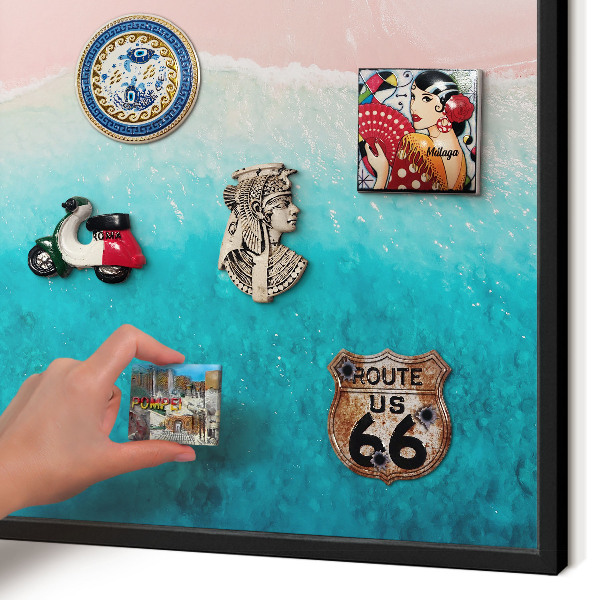 Vacation magnet board with a black frame Summer relaxation