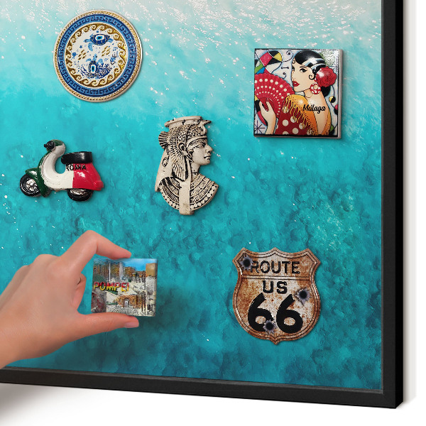 Vacation magnet board with a black frame Summer relaxation