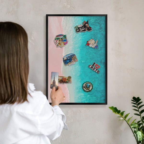 Vacation magnet board with a black frame Summer relaxation