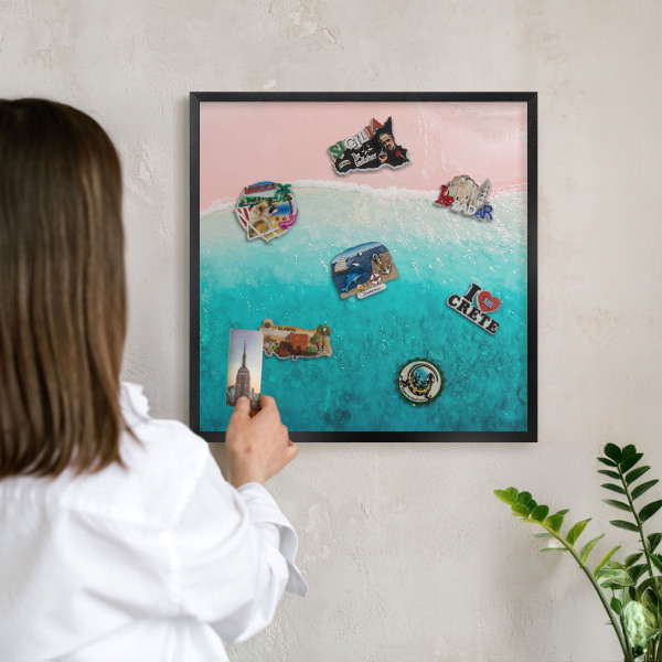 Vacation magnet board with a black frame Summer relaxation