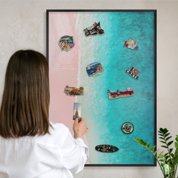 Vacation magnet board with a black frame Summer relaxation