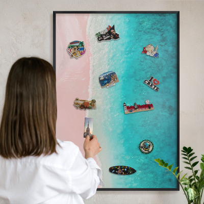 Vacation magnet board with a black frame Summer relaxation