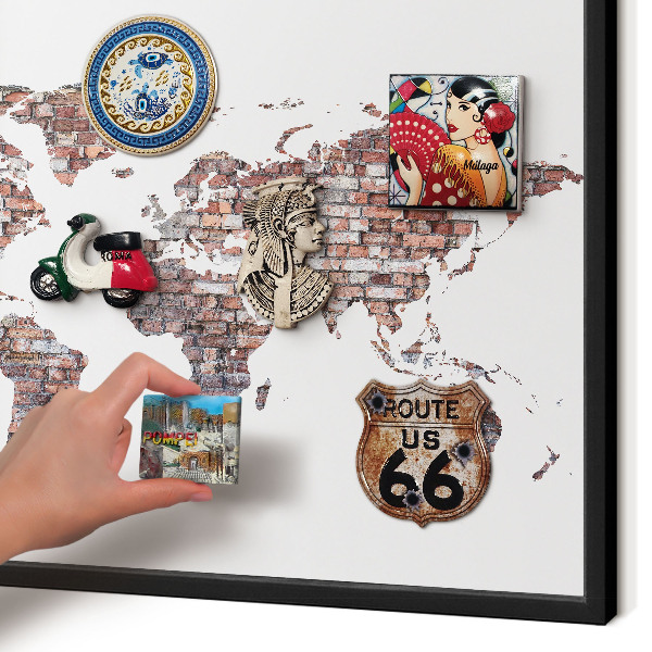 Metal wall board for magnets in a black frame Brick world