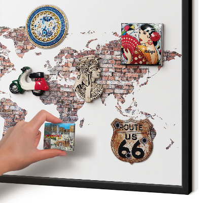 Metal wall board for magnets in a black frame Brick world