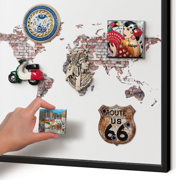 Metal wall board for magnets in a black frame Brick world