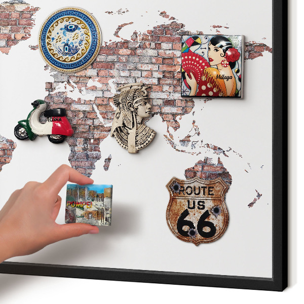 Metal wall board for magnets in a black frame Brick world