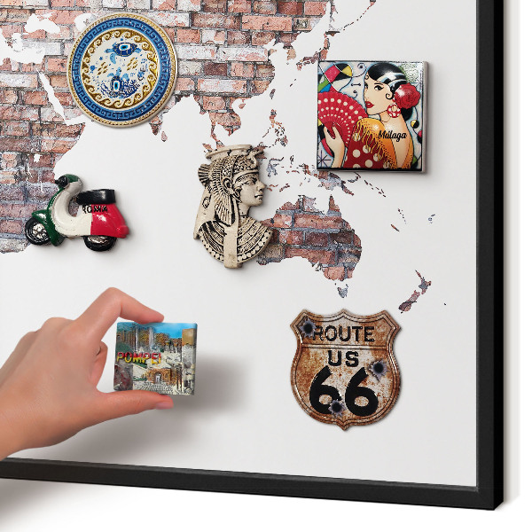 Metal wall board for magnets in a black frame Brick world