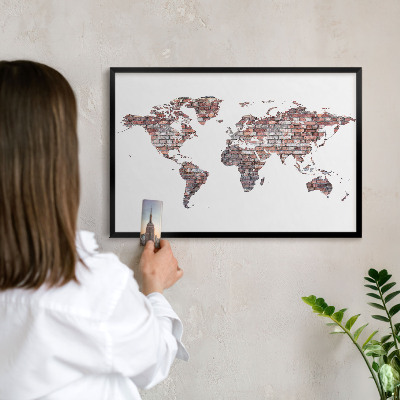 Metal wall board for magnets in a black frame Brick world