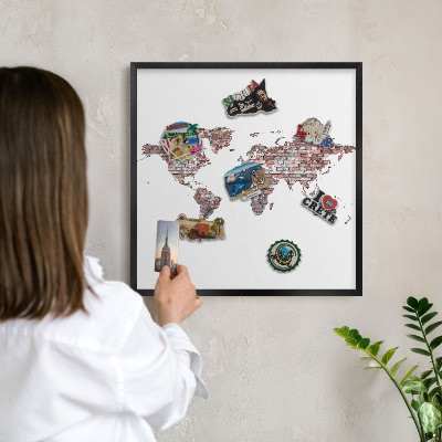 Metal wall board for magnets in a black frame Brick world