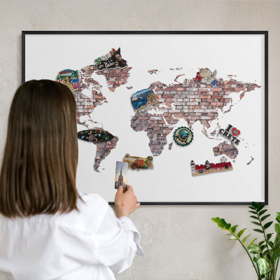 Metal wall board for magnets in a black frame Brick world
