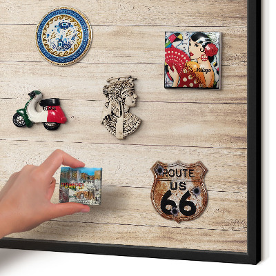Vacation magnet board with a black frame Wooden boards