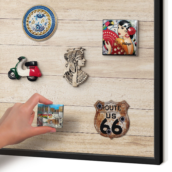 Vacation magnet board with a black frame Wooden boards