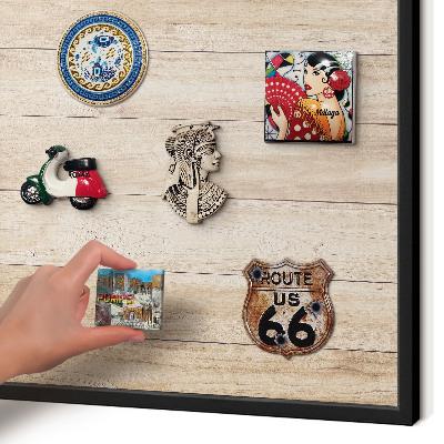 Vacation magnet board with a black frame Wooden boards