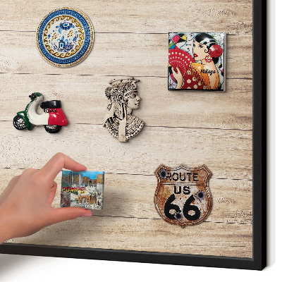 Vacation magnet board with a black frame Wooden boards