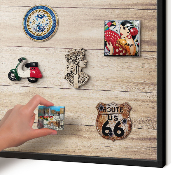 Vacation magnet board with a black frame Wooden boards