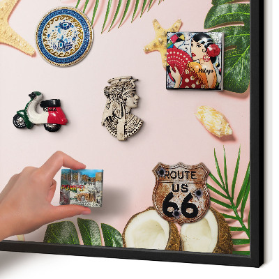 Metal wall board for magnets in a black frame Tropical vacation